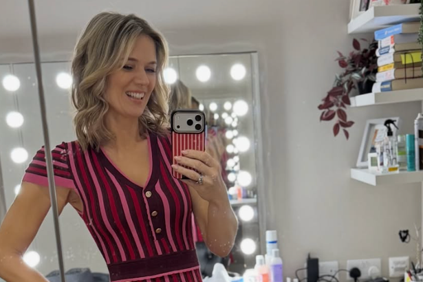 Charlotte Hawkins' GMB striped midi dress is a flattering pick for spring's in-between weather